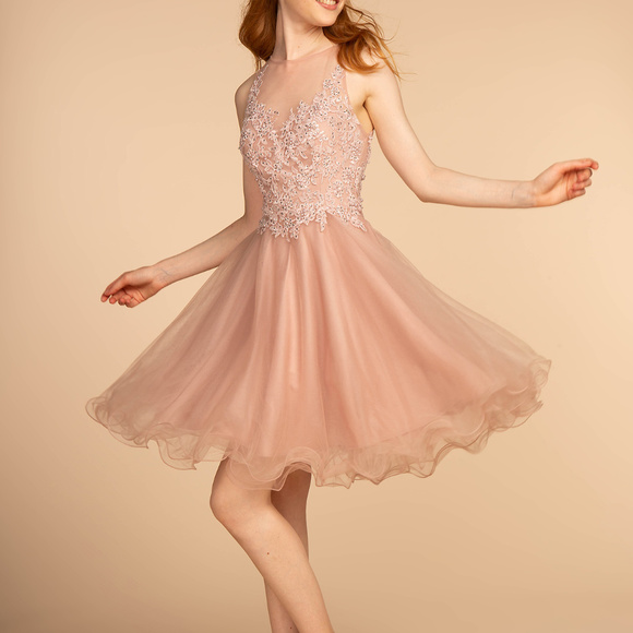 gls collective Dresses & Skirts - Mauve Illusion Neckline Evening Short Dress